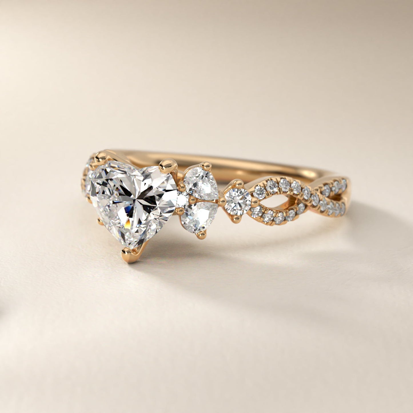 Romantic Twist Diamond Pear Accent Engagement Ring in 18k Yellow Gold (1/4 ct. tw.) - Heart Center