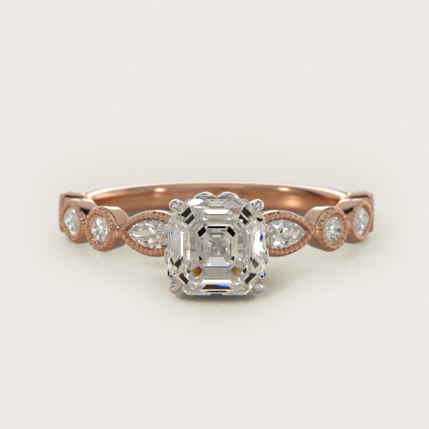 Round and Marquise Cut Side Stone Diamond Engagement Ring In 18k Rose Gold By James Allen - Asscher Center