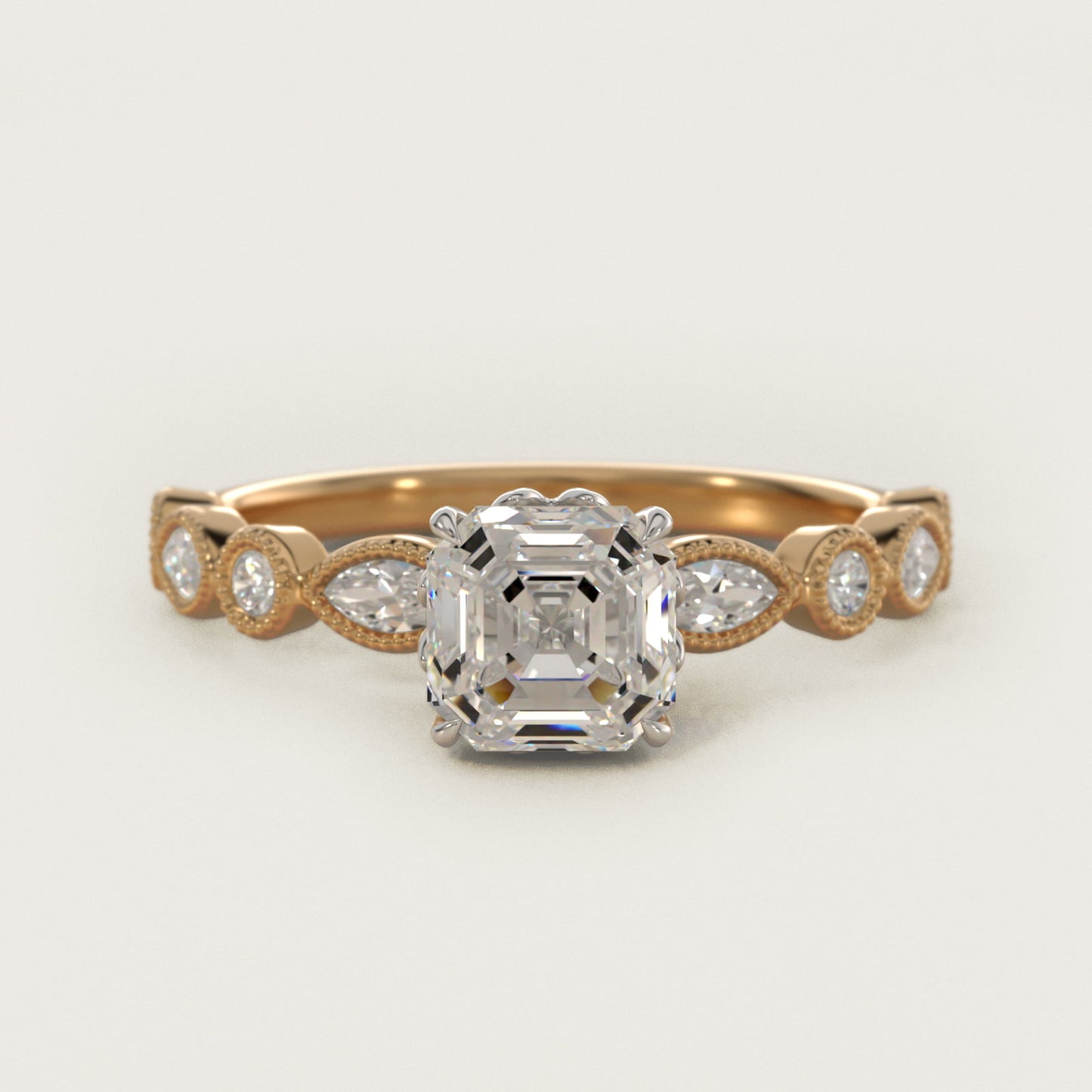 Round and Marquise Cut Side Stone Diamond Engagement Ring In 18k Yellow Gold By James Allen - Asscher Center