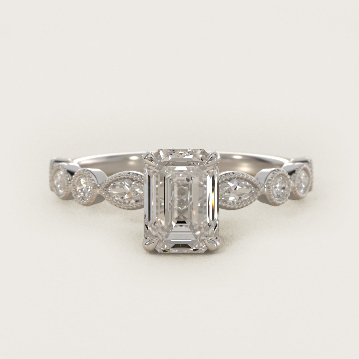 Round and Marquise Cut Side Stone Diamond Engagement Ring In 14K White Gold By James Allen - Emerald Center