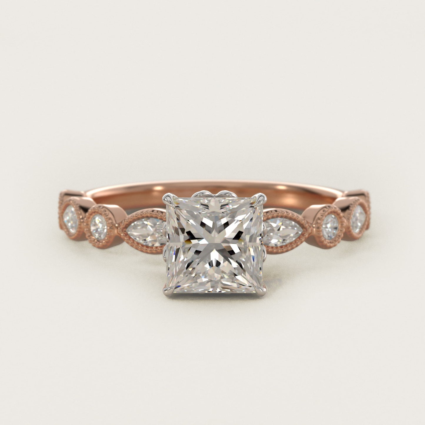 Round and Marquise Cut Side Stone Diamond Engagement Ring In 14K Rose Gold By James Allen - Princess Center