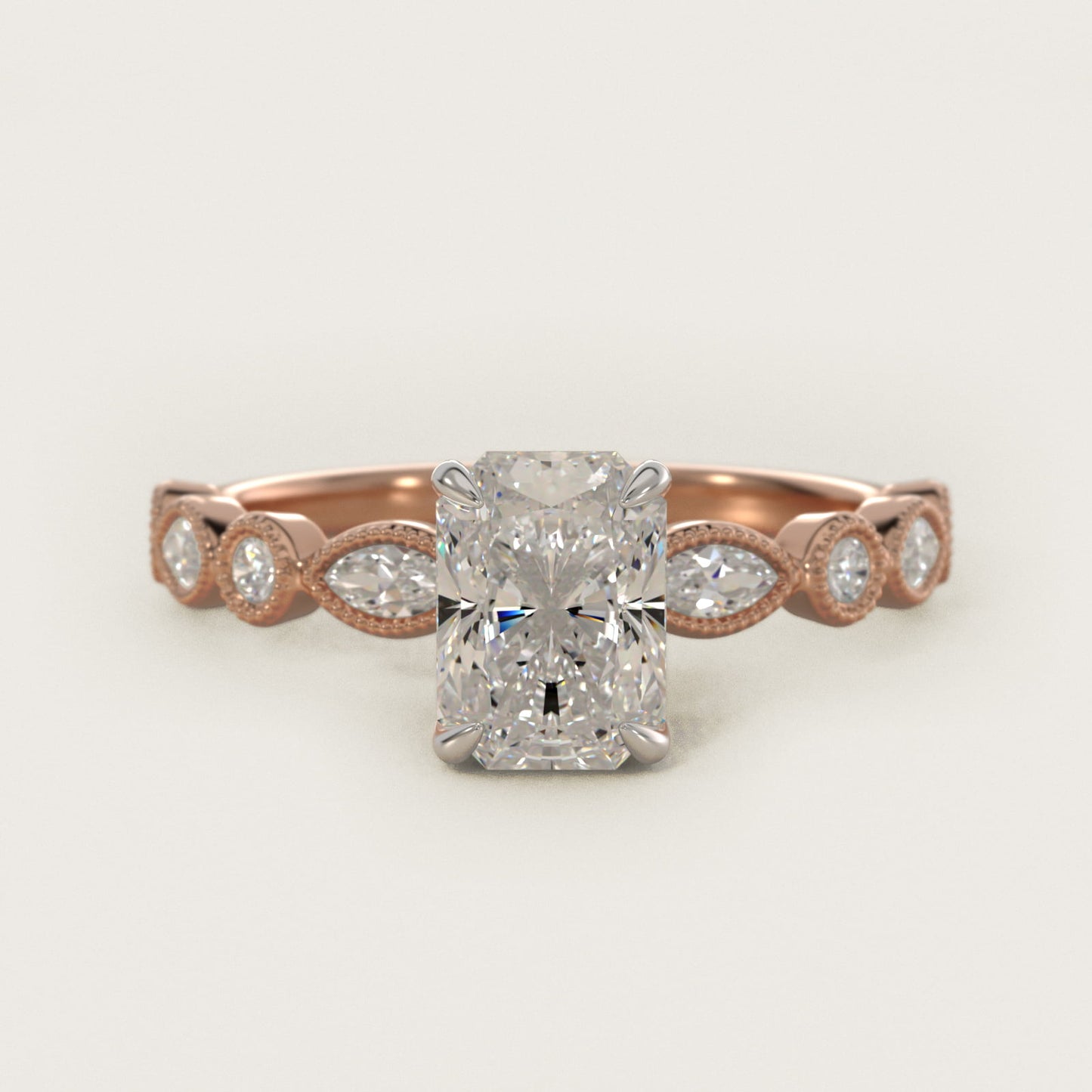 Round and Marquise Cut Side Stone Diamond Engagement Ring In 14K Rose Gold By James Allen - Radiant Center