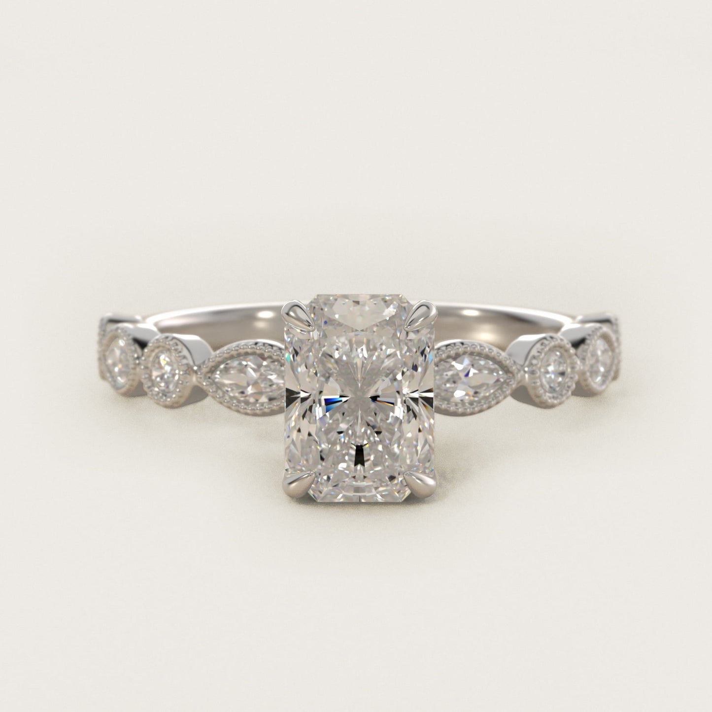 Round and Marquise Cut Side Stone Diamond Engagement Ring In 18k White Gold By James Allen - Radiant Center