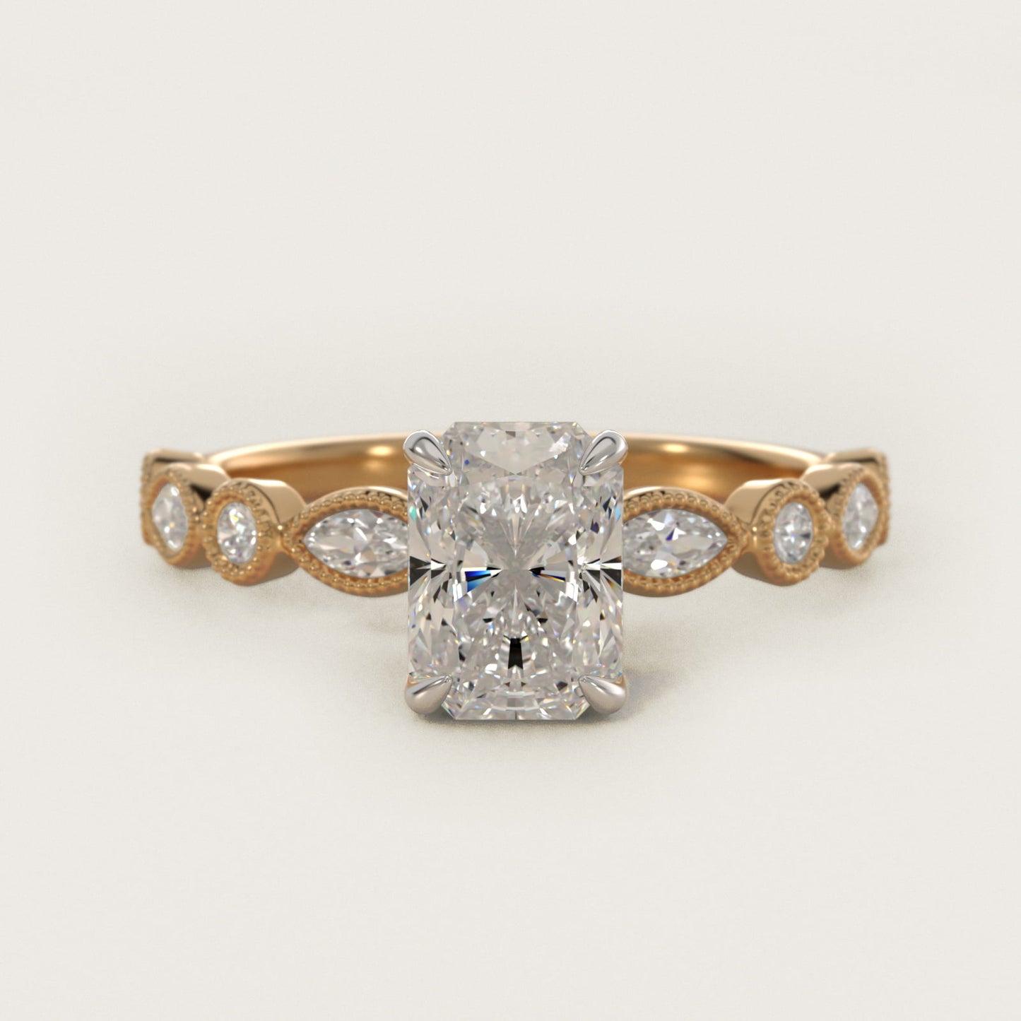 Round and Marquise Cut Side Stone Diamond Engagement Ring In 18k Yellow Gold By James Allen - Radiant Center