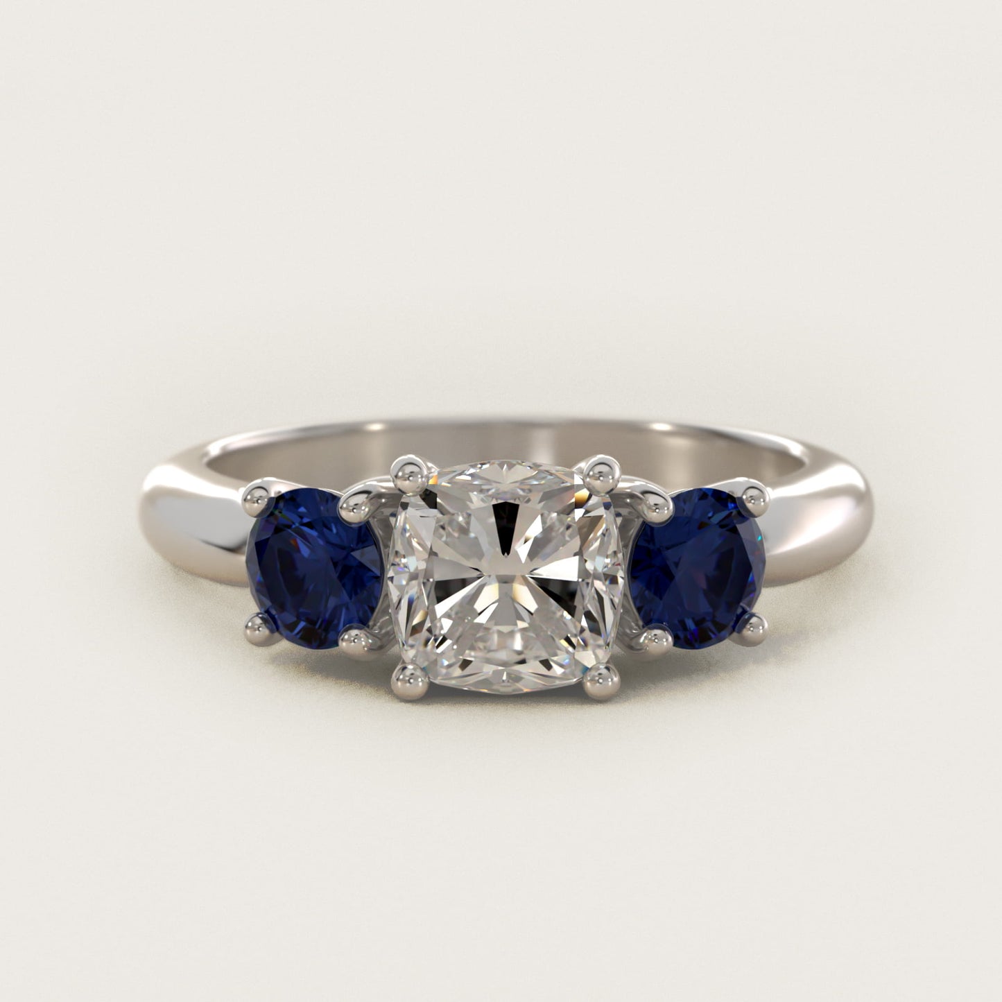 Round Blue Sapphire Three Stone Engagement Ring In Platinum By James Allen - Cushion Center