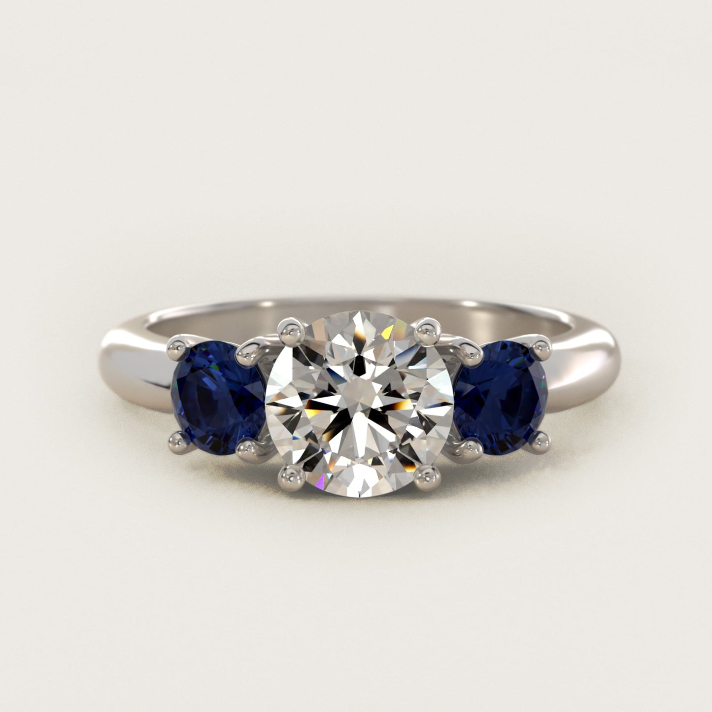 Round Blue Sapphire Three Stone Engagement Ring In 18k White Gold By James Allen - Round Center
