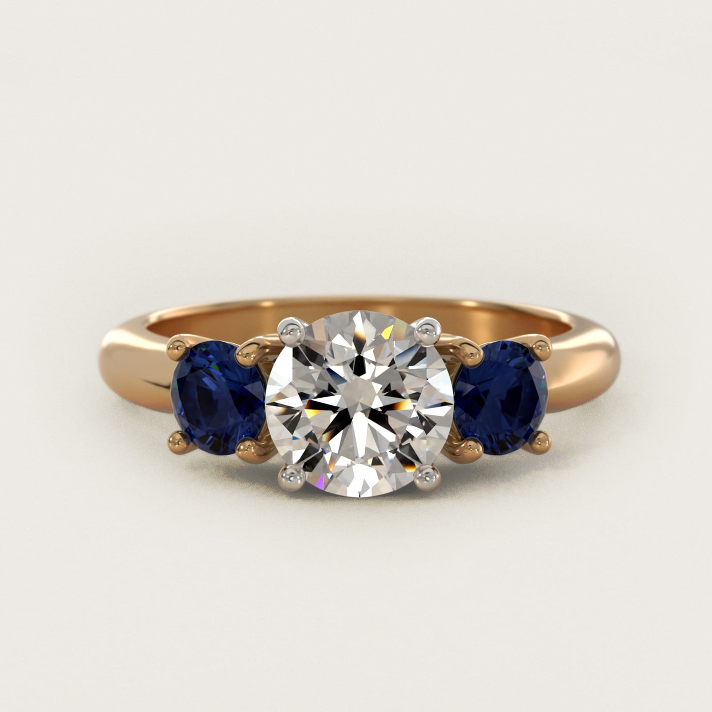 Round Blue Sapphire Three Stone Engagement Ring In 18k Yellow Gold By James Allen - Round Center