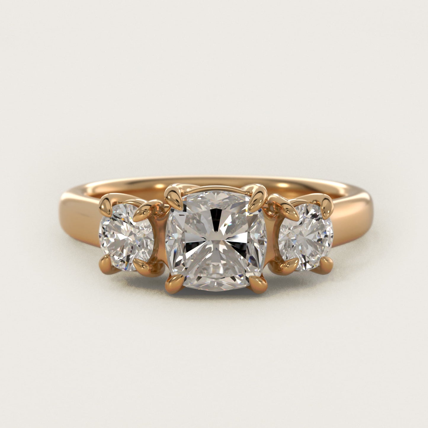 Round Diamond Three Stone Engagement Ring In 14K Yellow Gold By James Allen - Cushion Center