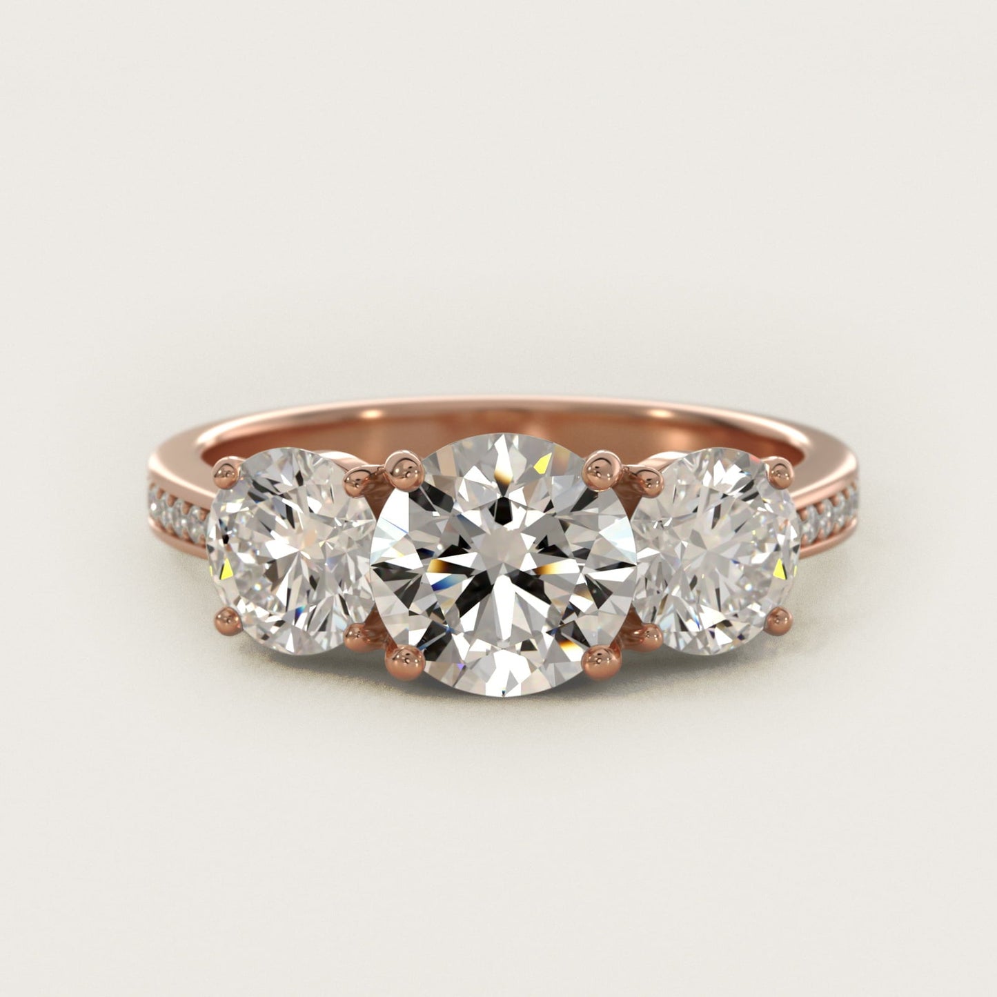 Round Diamond Three Stone Engagement Ring In 18k Rose Gold By James Allen - Round Center