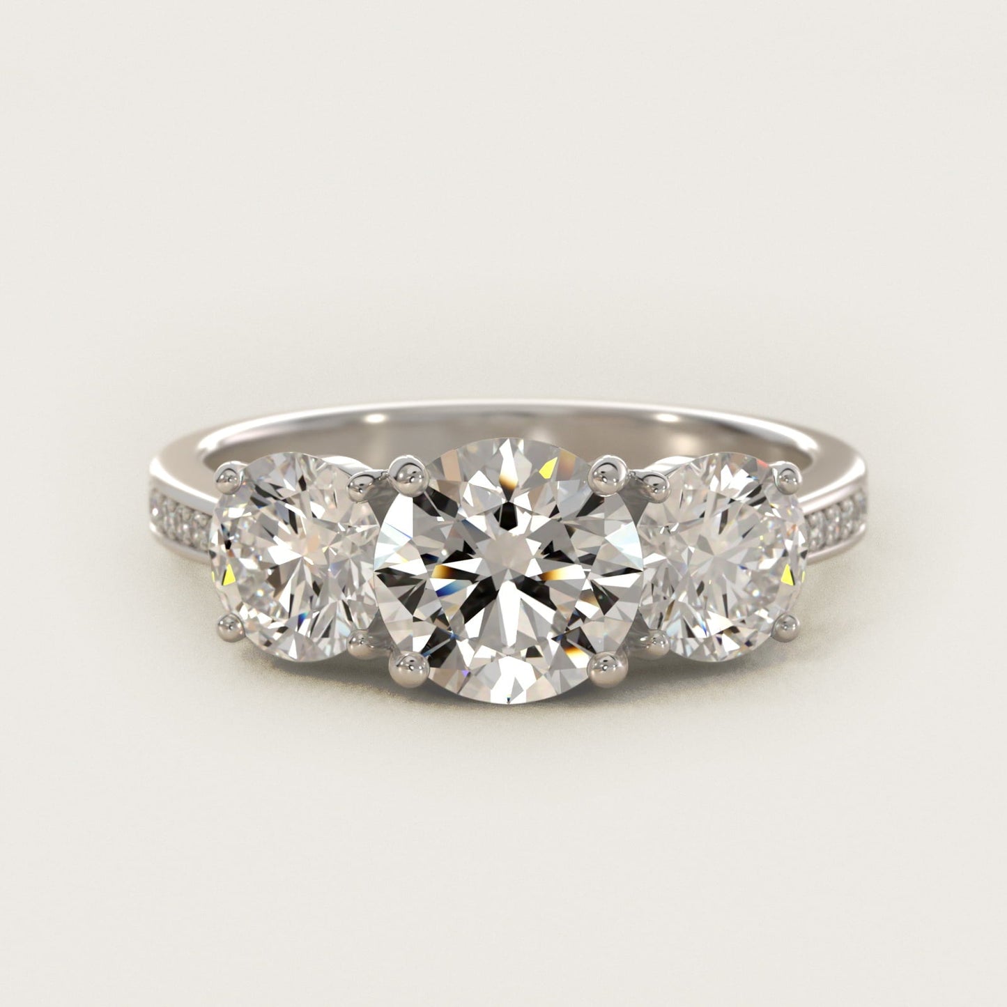Round Diamond Three Stone Engagement Ring In 18k White Gold By James Allen - Round Center