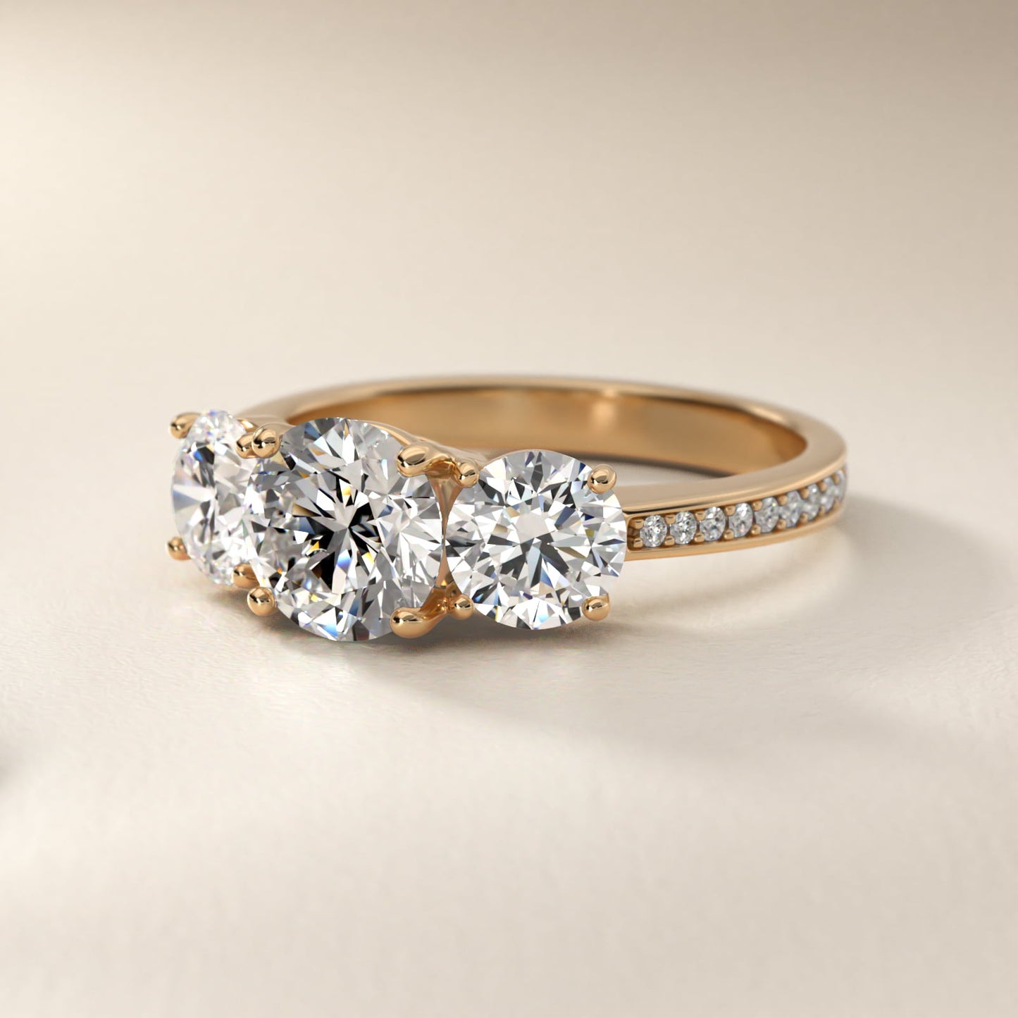 Round Diamond Three Stone Engagement Ring With PavŽ Set Diamonds In 18k Yellow Gold By James Allen - Round Center