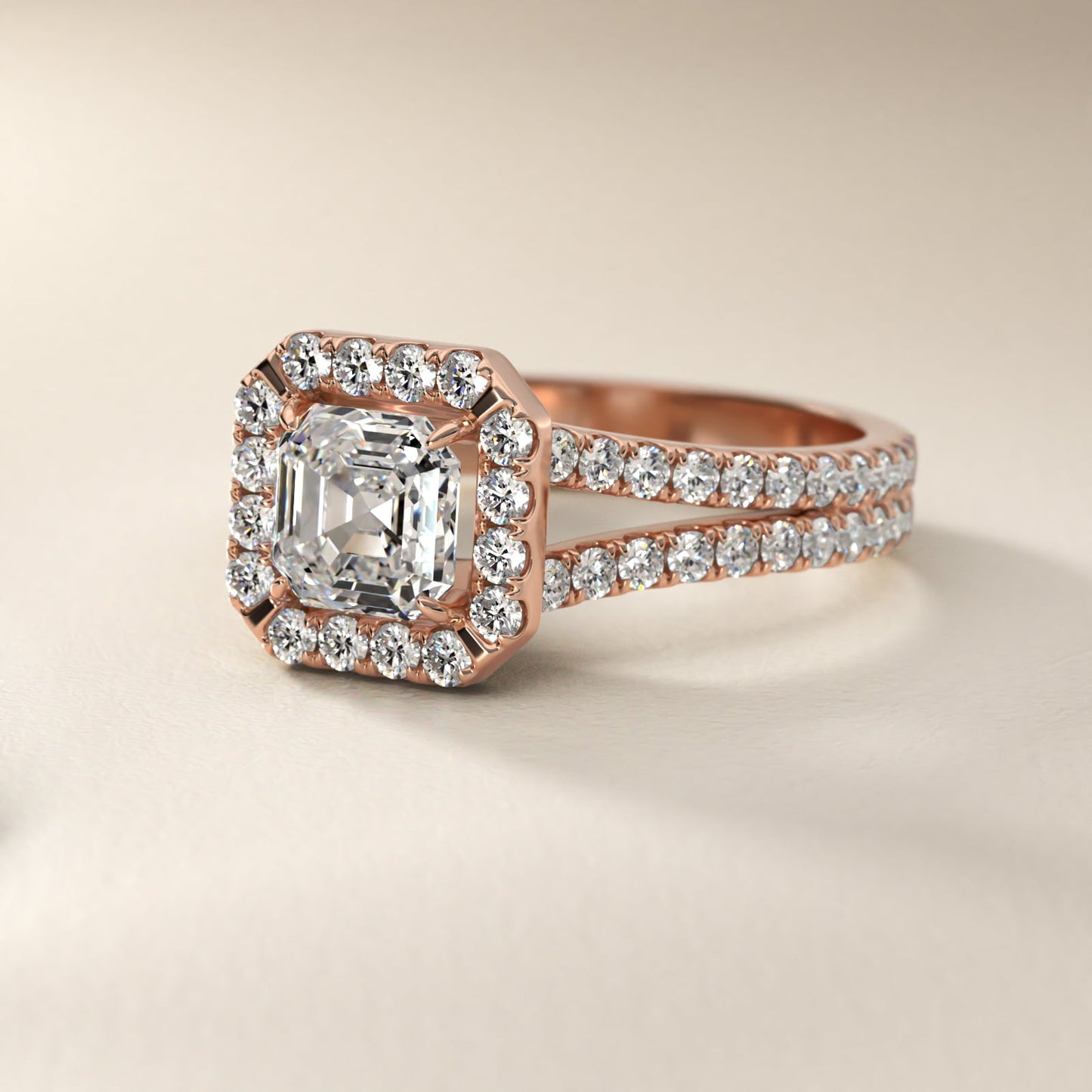 Round Split Band Diamond Halo Engagement Ring In 14K Rose Gold By James Allen - Asscher Center
