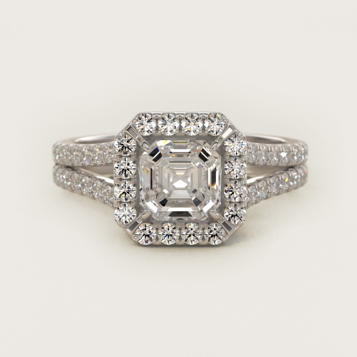 Round Split Band Diamond Halo Engagement Ring In 14K White Gold By James Allen - Asscher Center