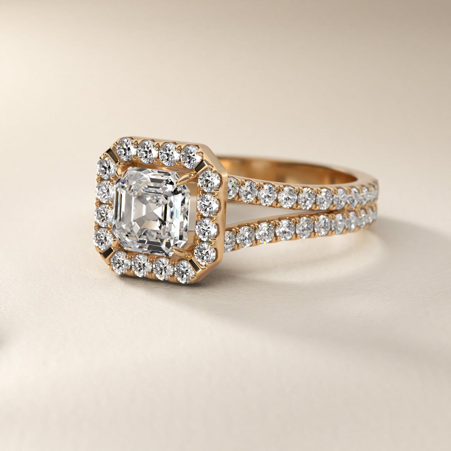 Round Split Band Diamond Halo Engagement Ring In 14K Yellow Gold By James Allen - Asscher Center