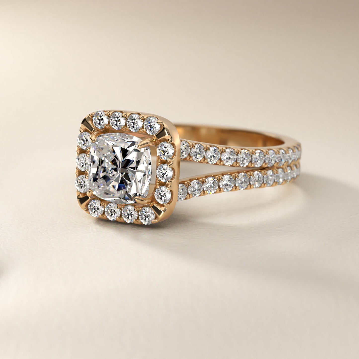Round Split Band Diamond Halo Engagement Ring In 18k Yellow Gold By James Allen - Cushion Center