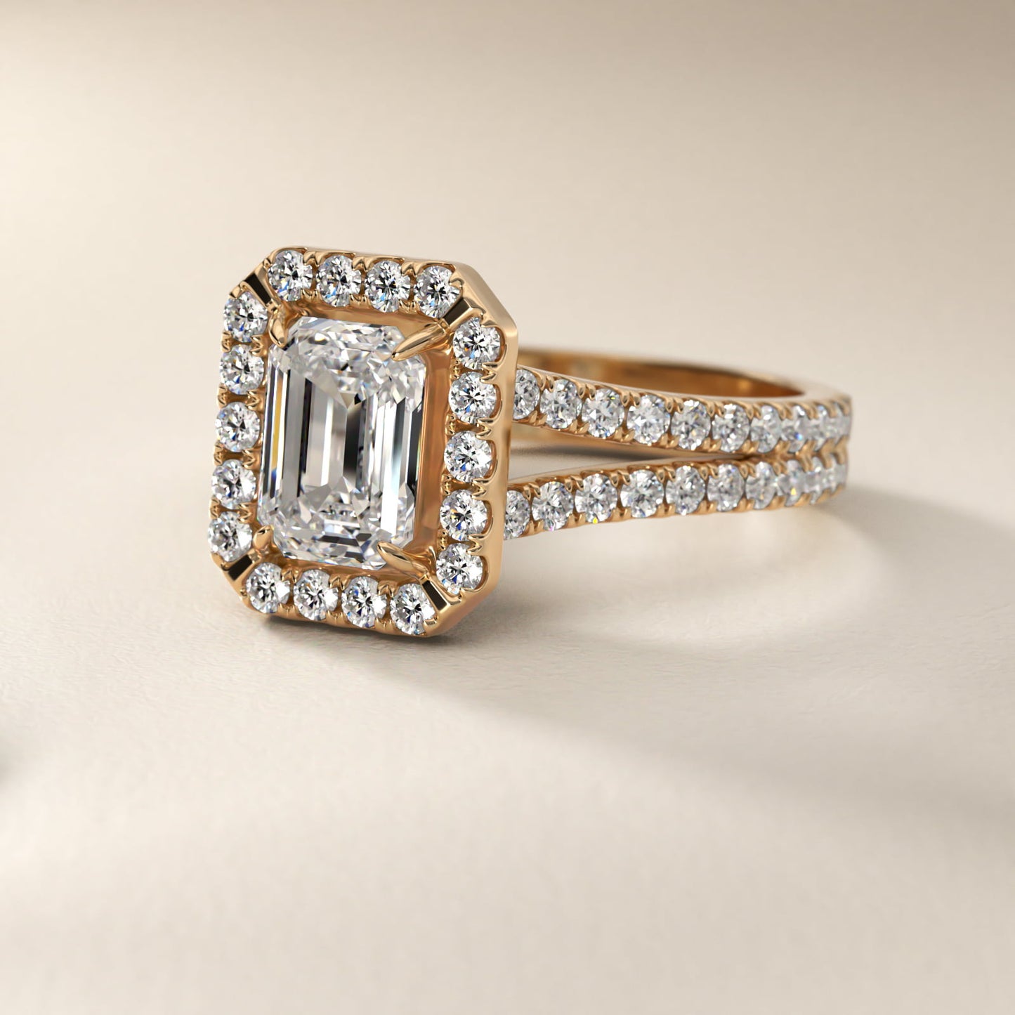 Round Split Band Diamond Halo Engagement Ring In 14K Yellow Gold By James Allen - Emerald Center