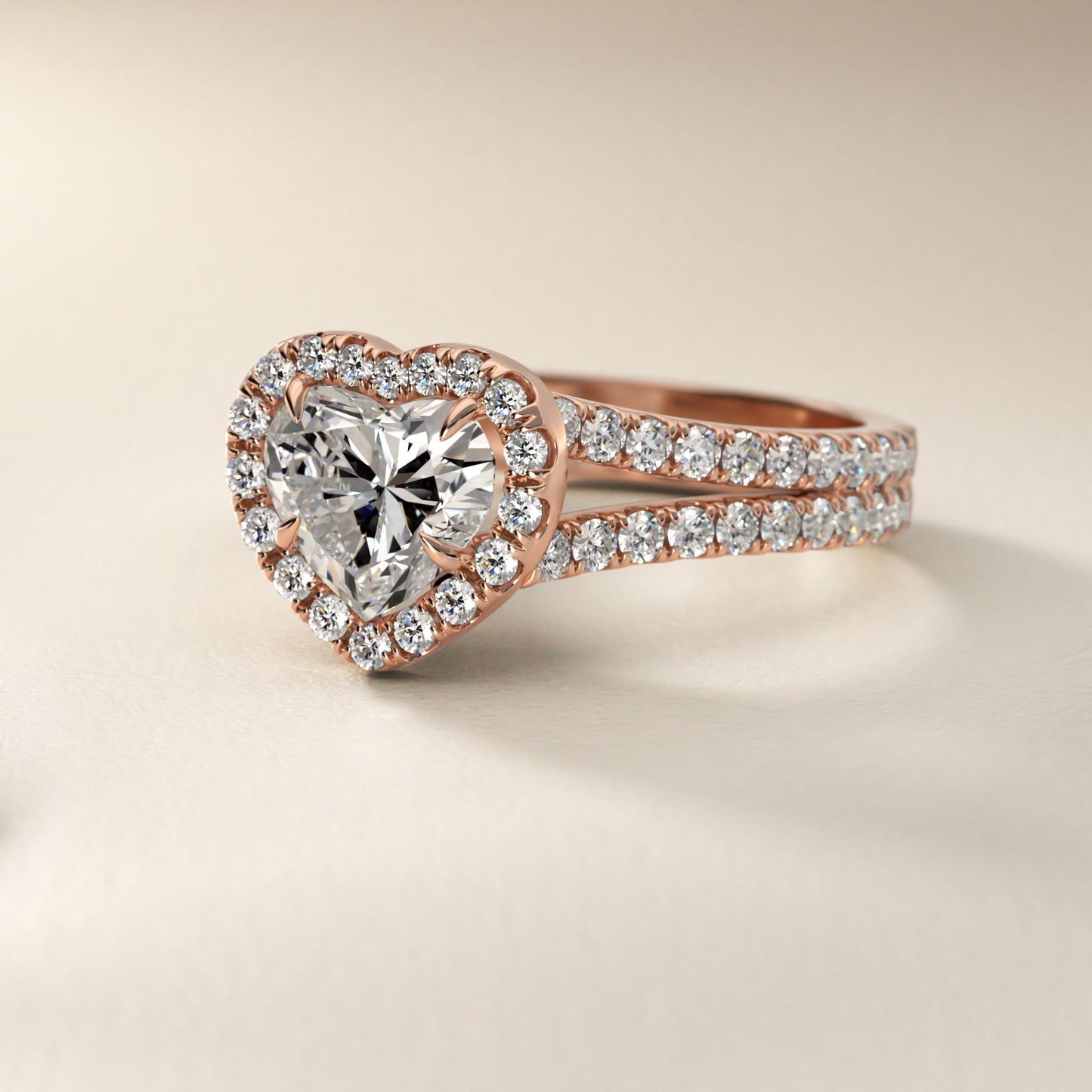 Round Split Band Diamond Halo Engagement Ring In 14K Rose Gold By James Allen - Heart Center