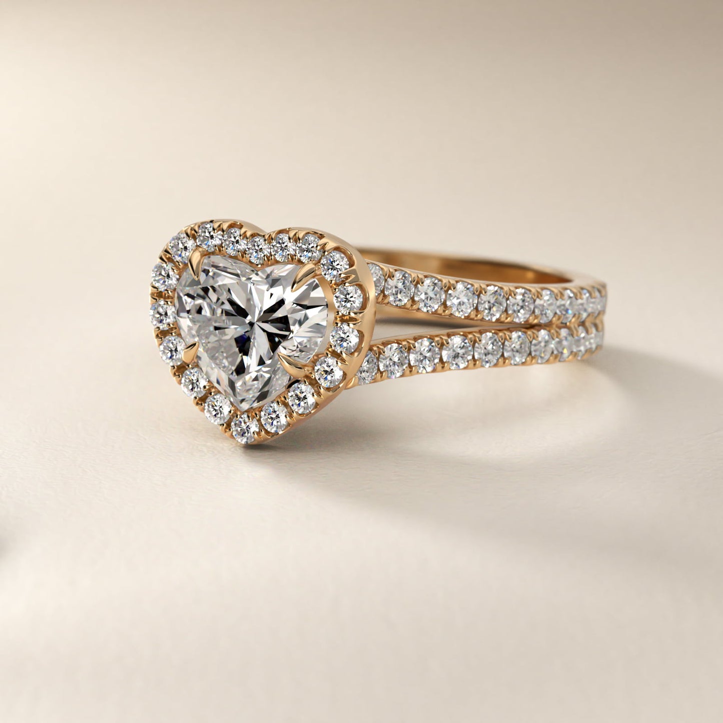 Round Split Band Diamond Halo Engagement Ring In 18k Yellow Gold By James Allen - Heart Center