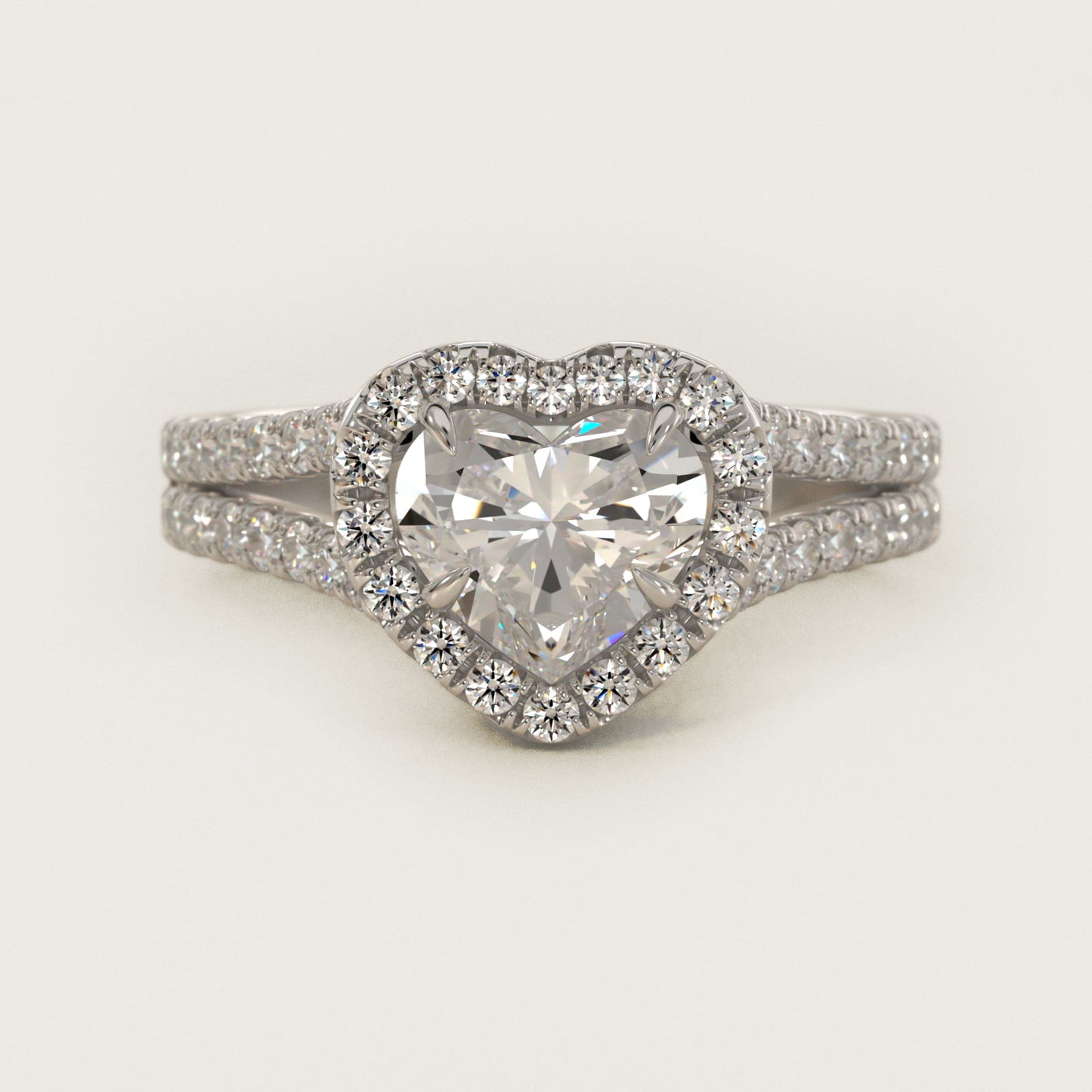 Round Split Band Diamond Halo Engagement Ring In Platinum By James Allen - Heart Center