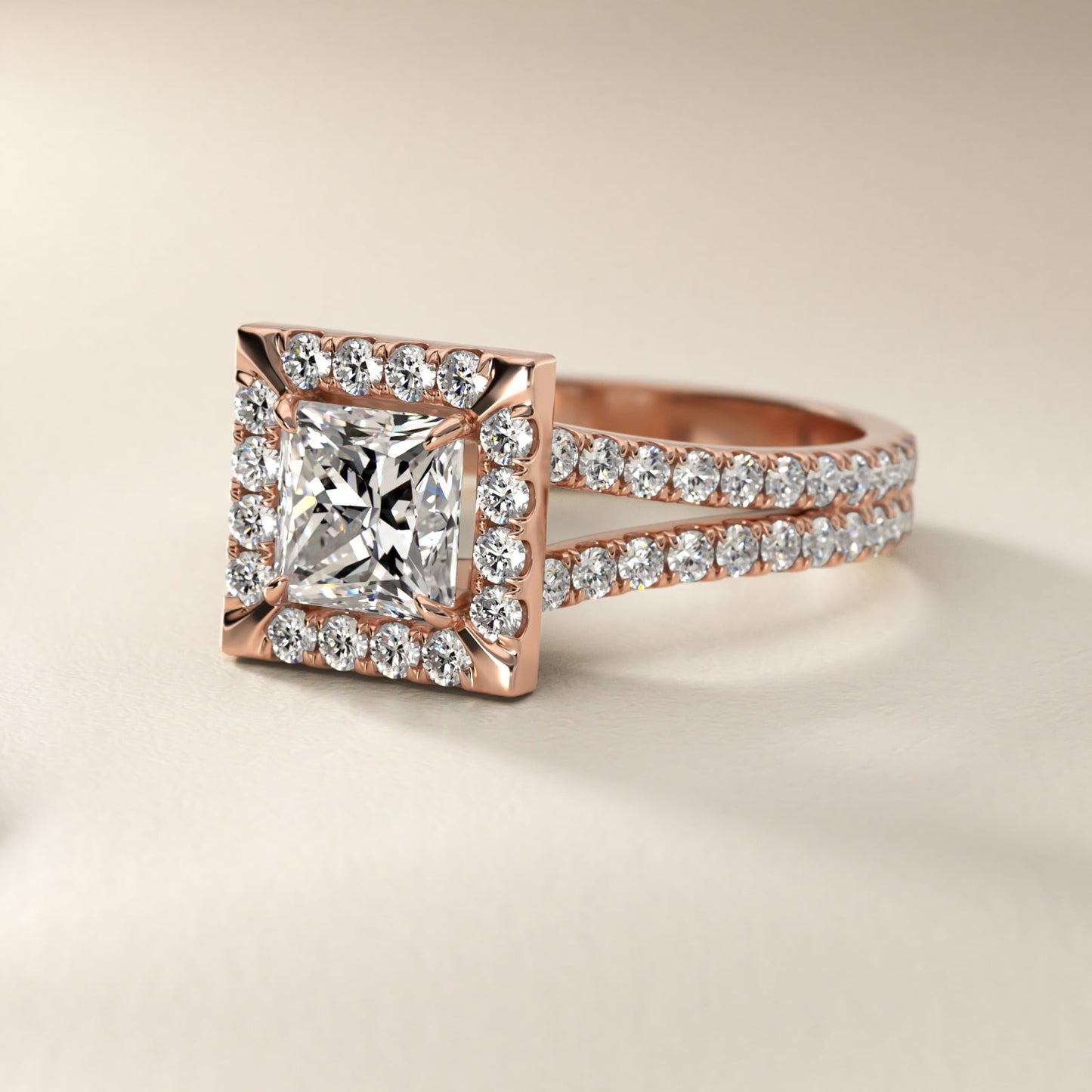 Round Split Band Diamond Halo Engagement Ring In 18k Rose Gold By James Allen - Princess Center