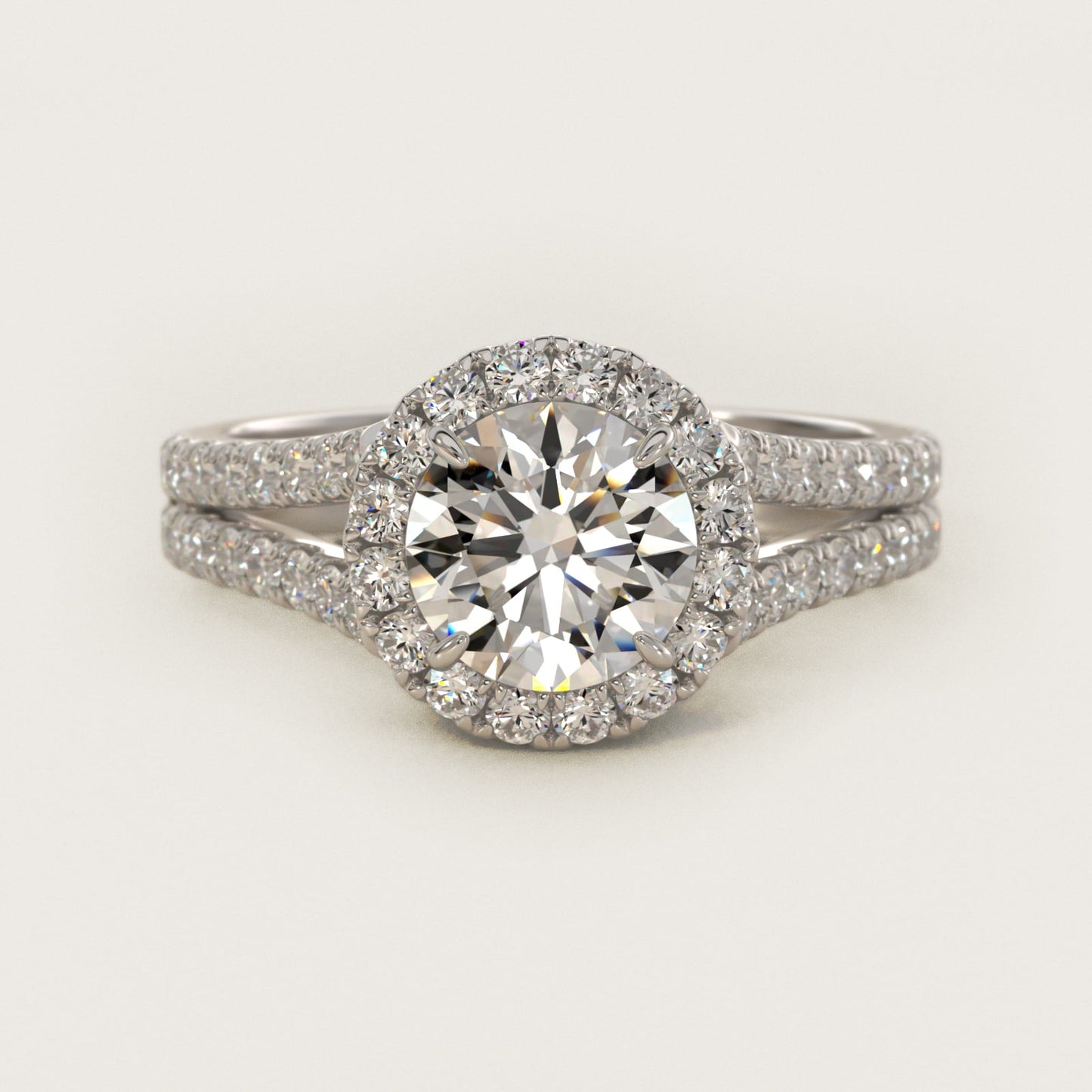 Round Split Band Diamond Halo Engagement Ring In 18k White Gold By James Allen - Round Center