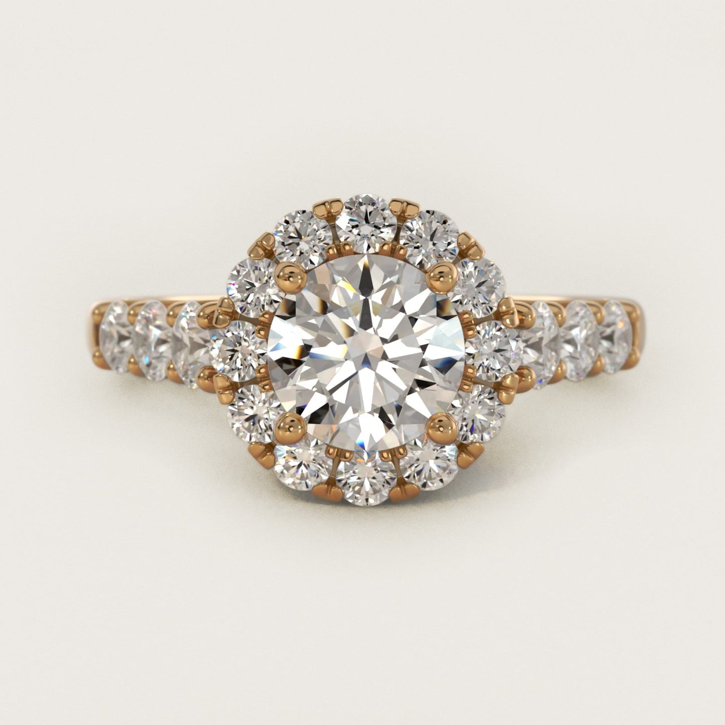 Royal Crown Halo Diamond Engagement Ring in 18k Yellow Gold - Round Center