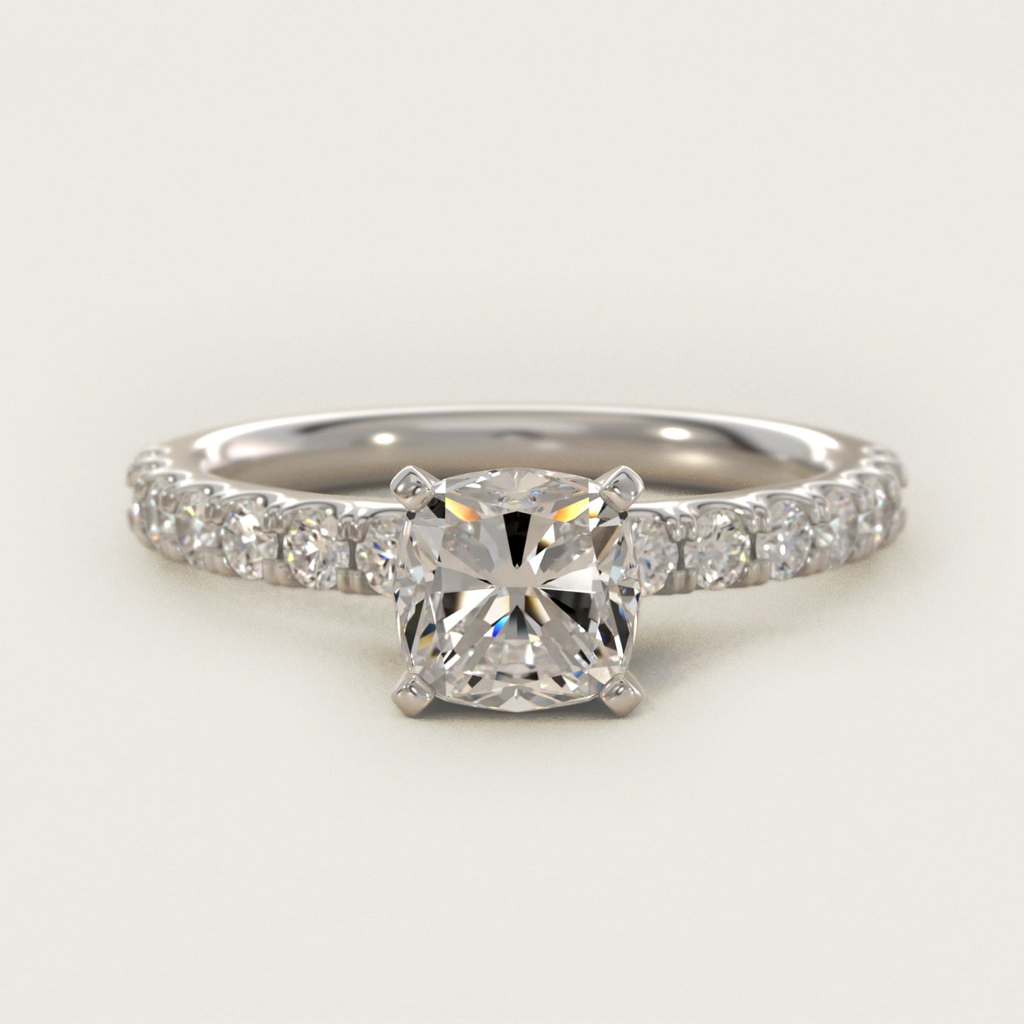 Scalloped PavŽ Diamond Engagement Ring in Platinum (3/8 ct. tw.) - Cushion Center