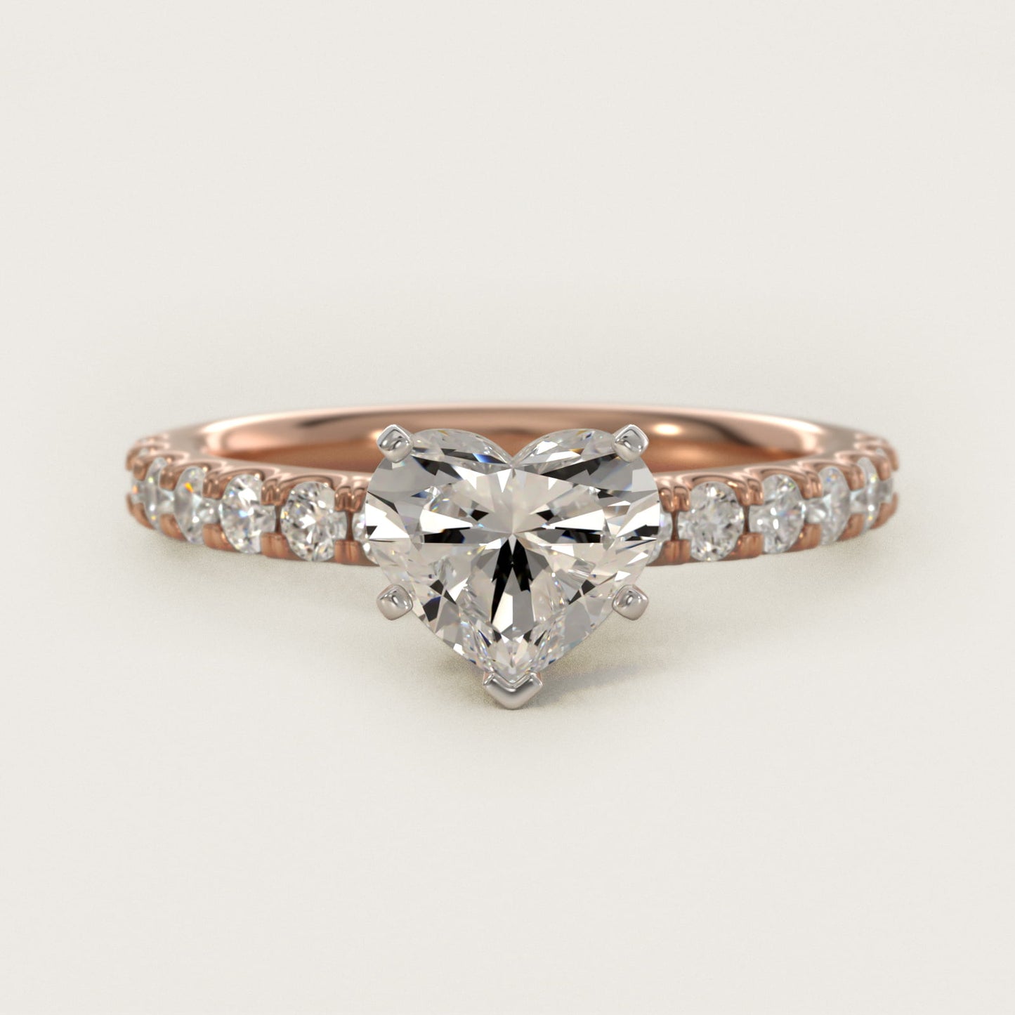 Scalloped PavŽ Diamond Engagement Ring in 18k Rose Gold (3/8 ct. tw.) - Heart Center
