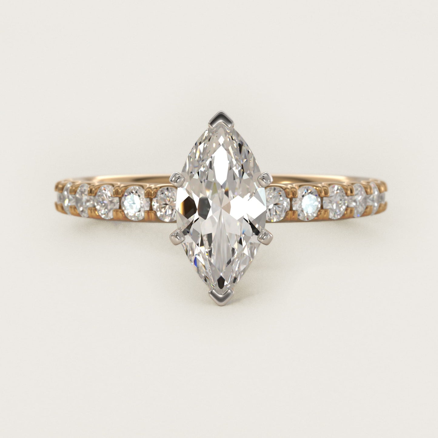 Scalloped PavŽ Diamond Engagement Ring in 14K Yellow Gold (3/8 ct. tw.) - Marquise Center