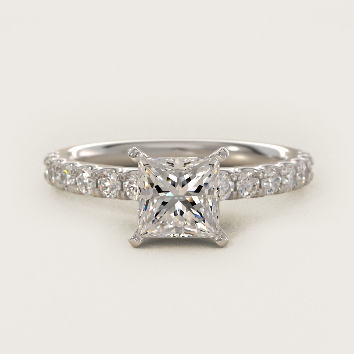 Scalloped PavŽ Diamond Engagement Ring in 18k White Gold (3/8 ct. tw.) - Princess Center