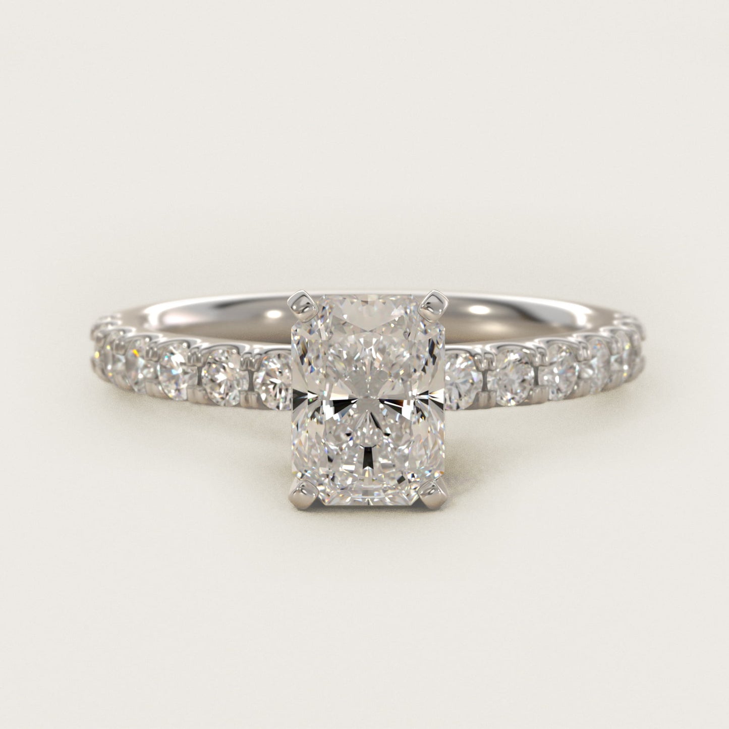 Scalloped PavŽ Diamond Engagement Ring in Platinum (3/8 ct. tw.) - Radiant Center