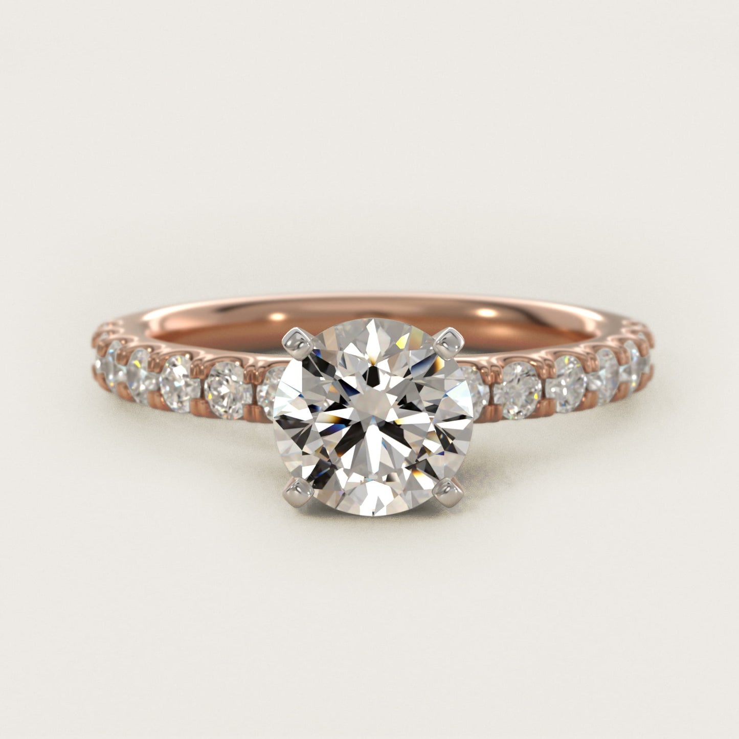 Scalloped PavŽ Diamond Engagement Ring in 18k Rose Gold (3/8 ct. tw.) - Round Center