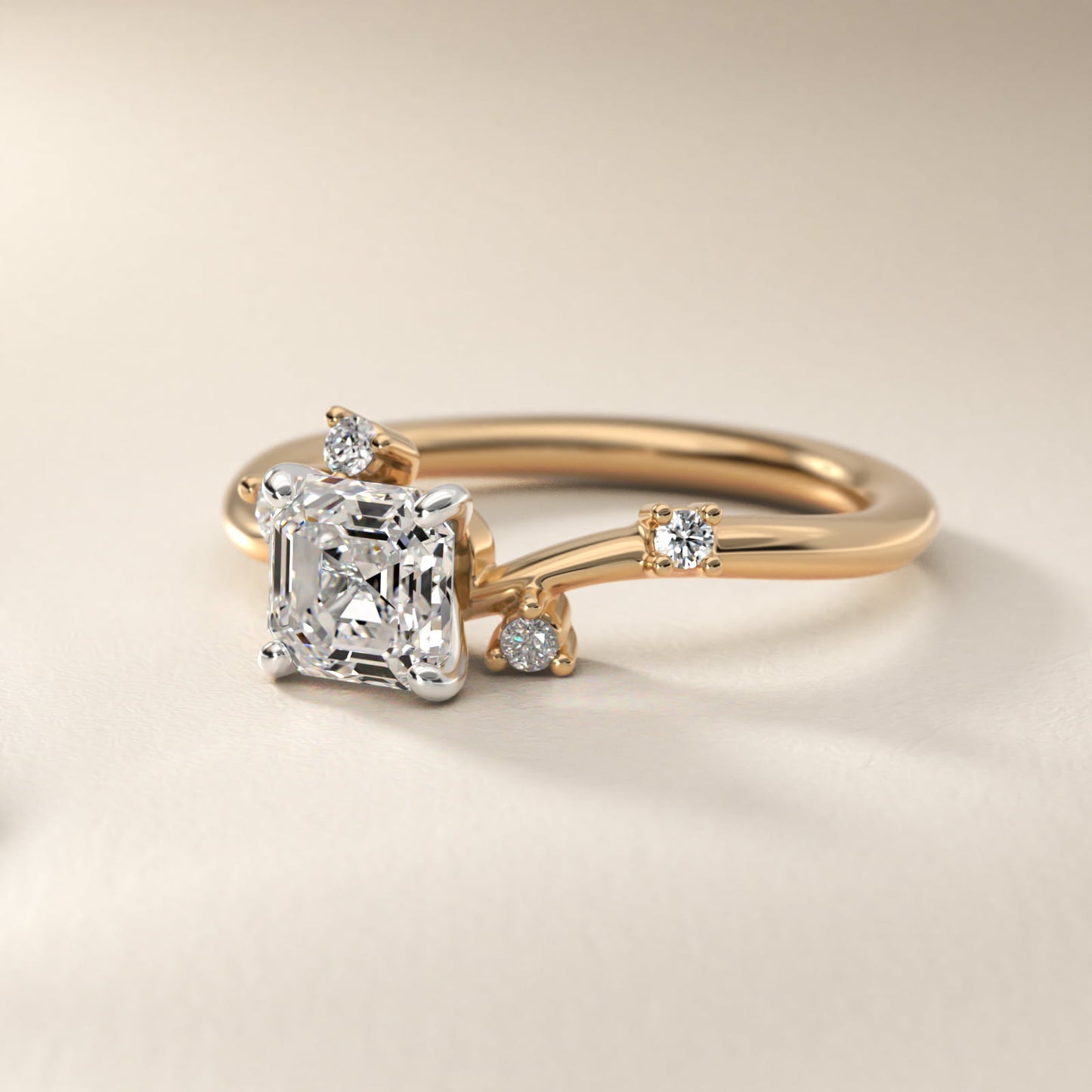 Scattered Blooms Undulated Side Stone Diamond Engagement Ring In 18k Yellow Gold By James Allen - Asscher Center