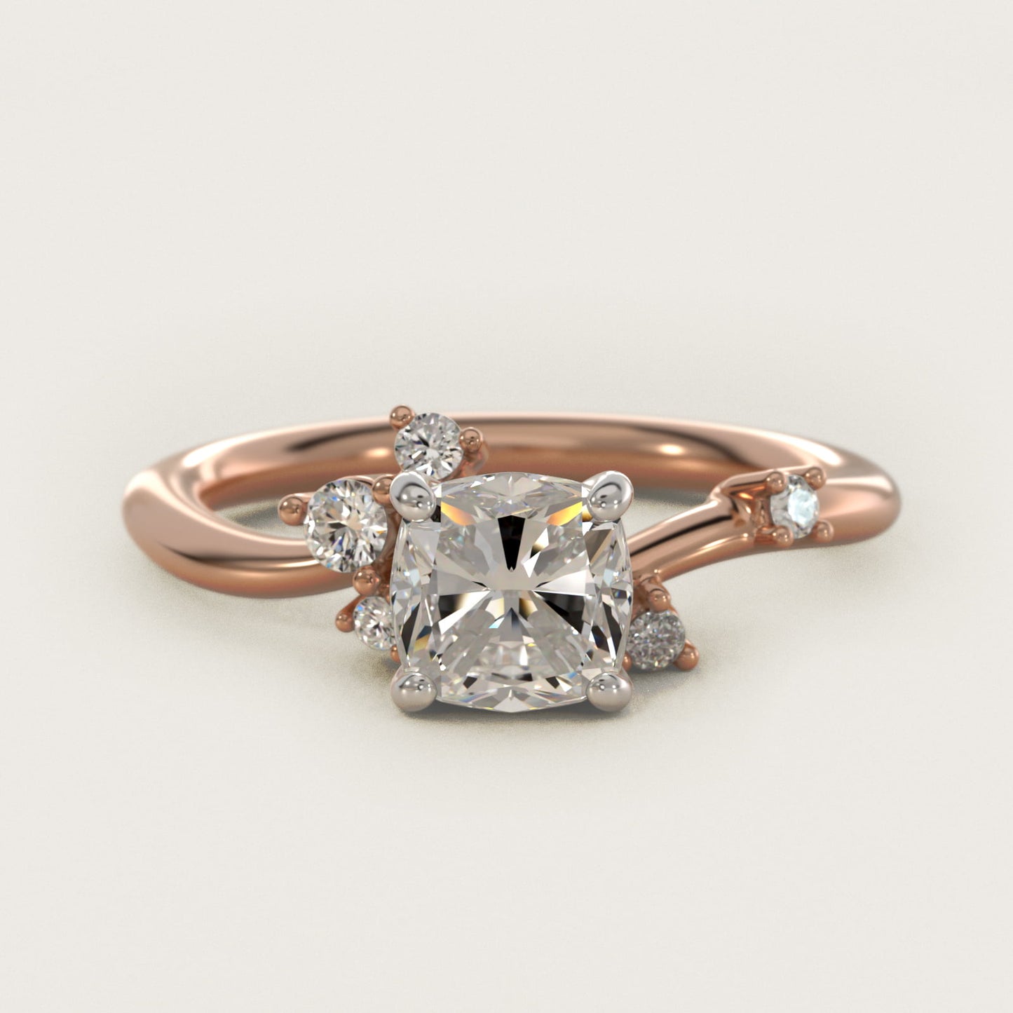 Scattered Blooms Undulated Side Stone Diamond Engagement Ring In 14K Rose Gold By James Allen - Cushion Center