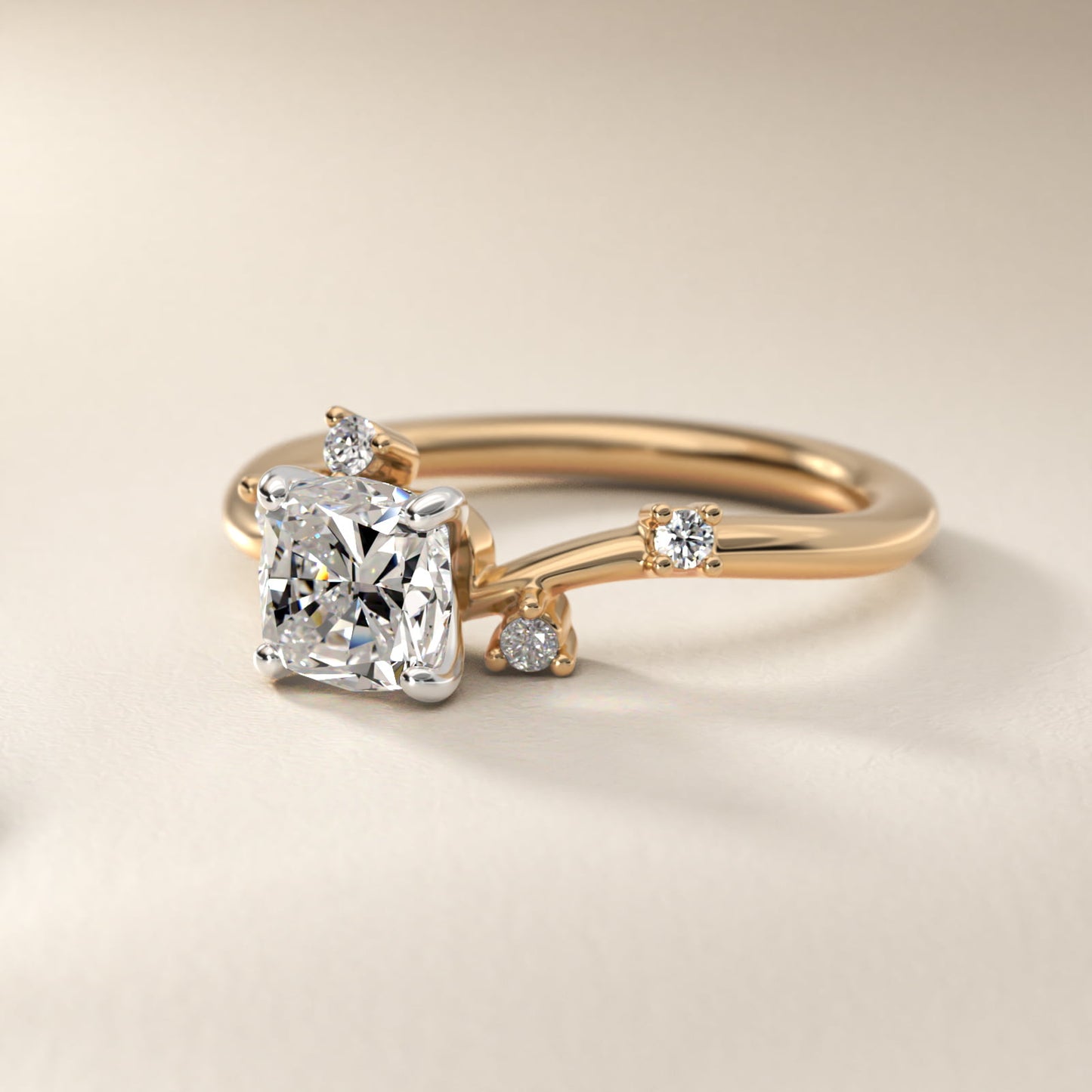 Scattered Blooms Undulated Side Stone Diamond Engagement Ring In 18k Yellow Gold By James Allen - Cushion Center