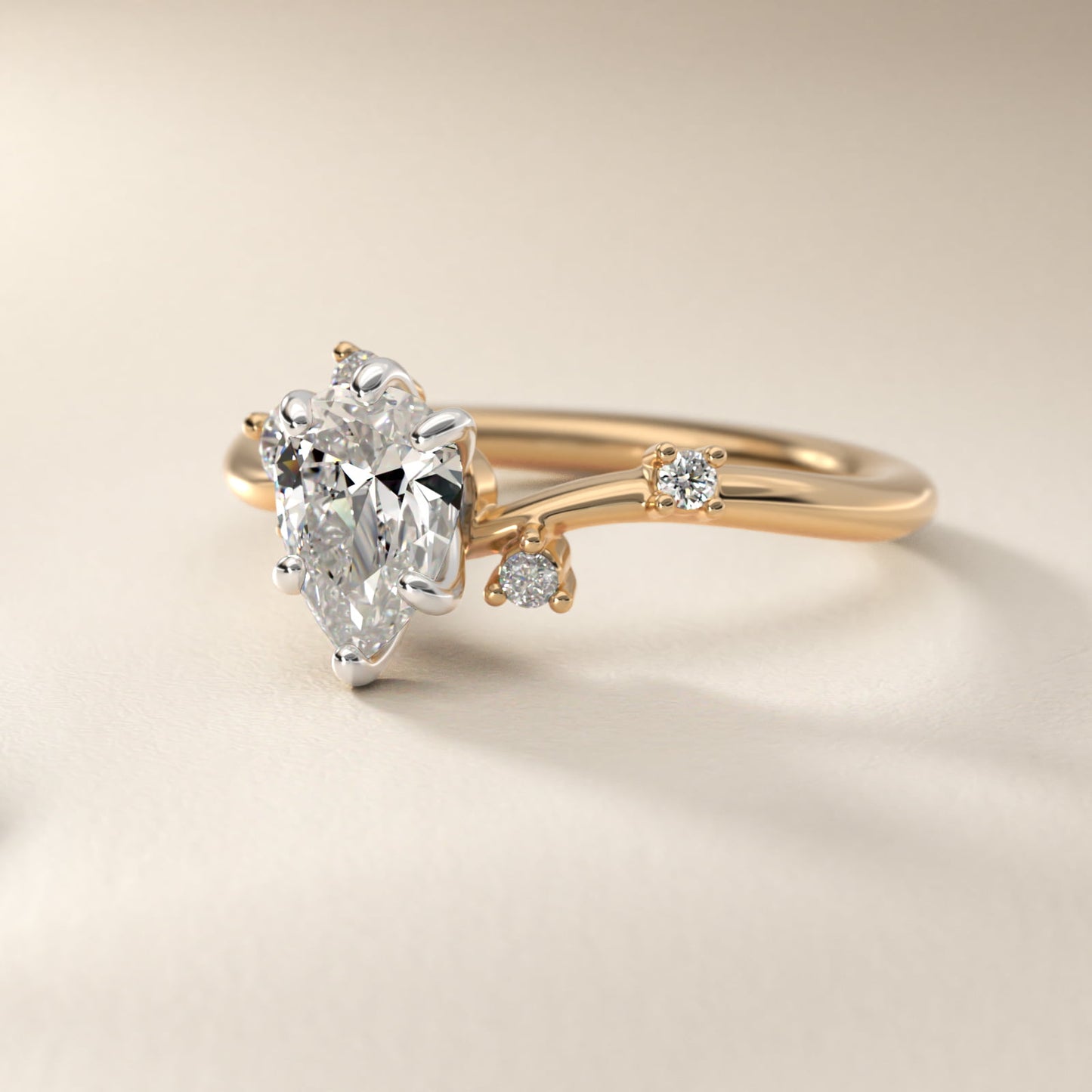Scattered Blooms Undulated Side Stone Diamond Engagement Ring In 18k Yellow Gold By James Allen - Pear Center