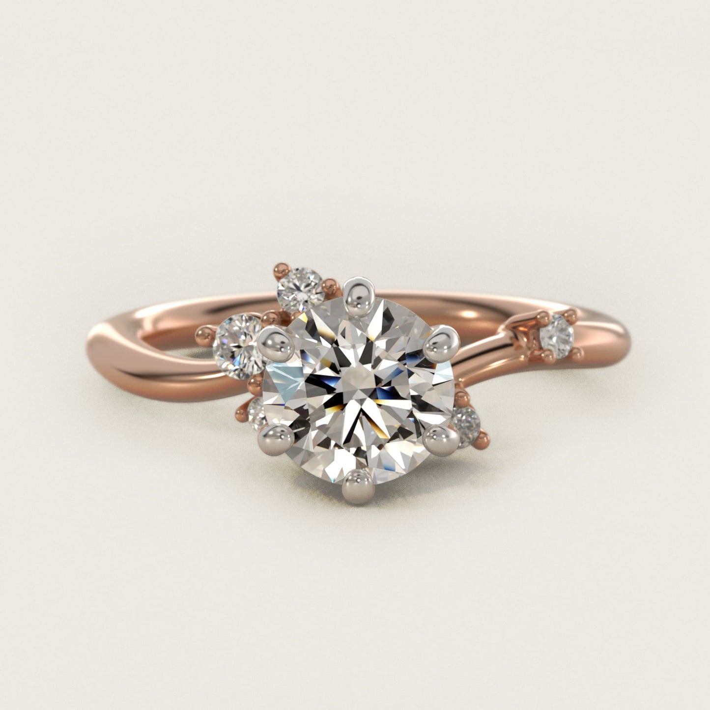 Scattered Blooms Undulated Side Stone Diamond Engagement Ring In 14K Rose Gold By James Allen - Round Center