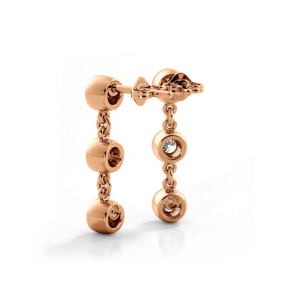 1.50 ctw. Bezel Set Diamond Drop Earrings Three Stone Style - 14K Rose Gold - G-H Color SI1-SI2 Clarity