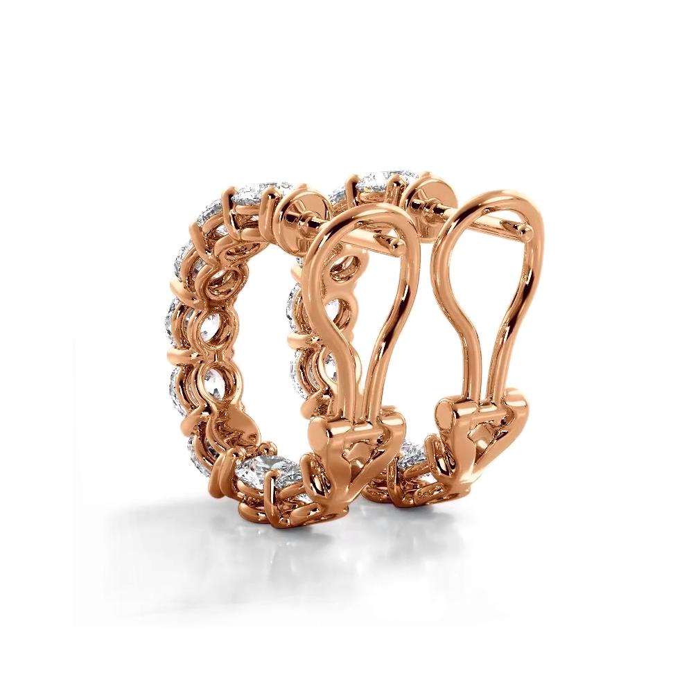 3.0 ctw. Diamond Hoop Earrings With Open Omega Backs - 14K Rose Gold - H-I Color I1-I2 Clarity
