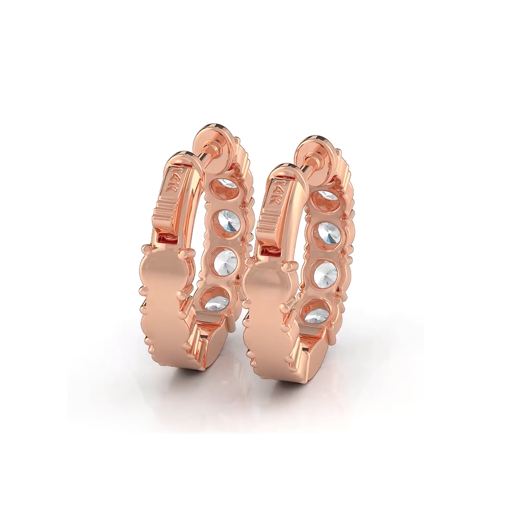 1.0 ctw. Diamond Hoop Earrings Crown Style Setting - 14K Rose Gold - H-I Color I1-I2 Clarity