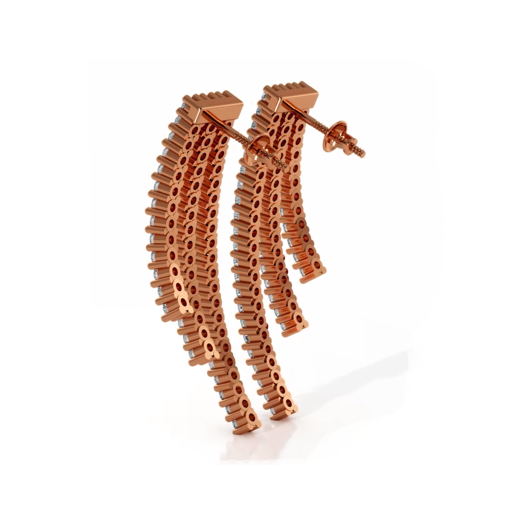 2.0 ctw. Triple Strand Diamond Drop Earrings - 14K Rose Gold - H-I Color I1-I2 Clarity