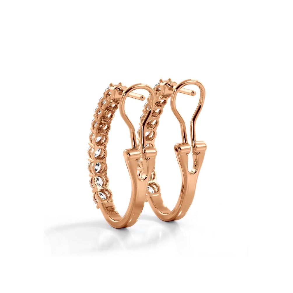 1.0 ct. Round Diamond Hoop Earrings With Omega Backing - 14K Rose Gold - H-I Color I1-I2 Clarity