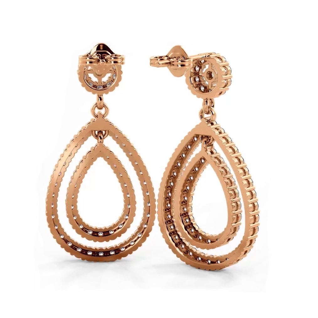 1.0 ctw. Diamond Double Teardrop Dangle Earrings - 14K Rose Gold - H-I Color I1-I2 Clarity