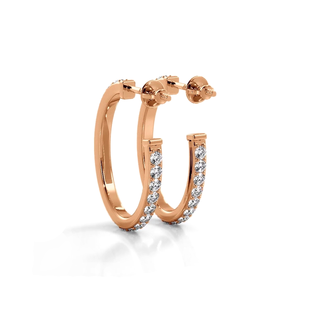 1.0 ctw. Round Diamond Hoop Earrings Open Back Style - 14K Rose Gold - H-I Color I1-I2 Clarity