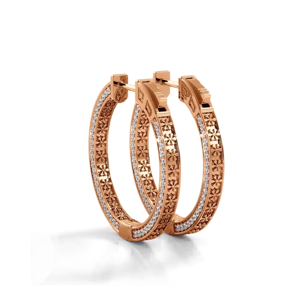 2.0 ctw. Three Sided Inside Out Diamond Hoop Earrings - 14K Rose Gold - H-I Color I1-I2 Clarity