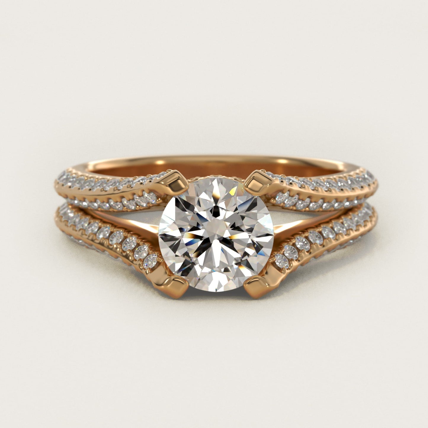 Seattle Split Shank Double PavŽ Diamond Engagement Ring in 14K Yellow Gold (3/4 ct. tw.) By Bella Vaughan - Round Center