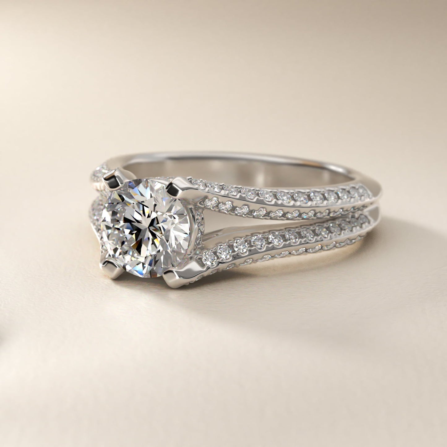 Seattle Split Shank Double Pav? Diamond Engagement Ring in Platinum (3/4 ct. tw.) By Bella Vaughan - Round Center