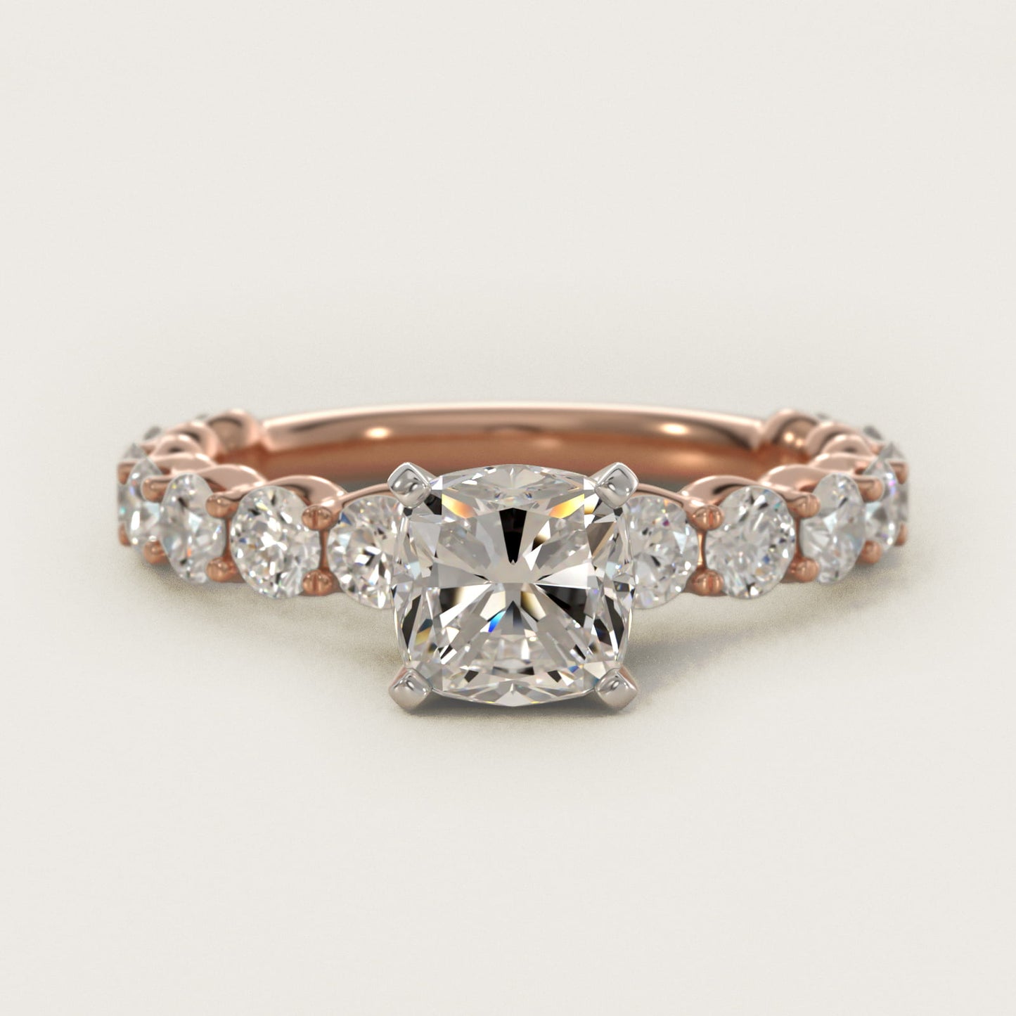 Selene Diamond Engagement Ring in 14k Rose Gold (1 1/3 ct. tw.) - Cushion Center