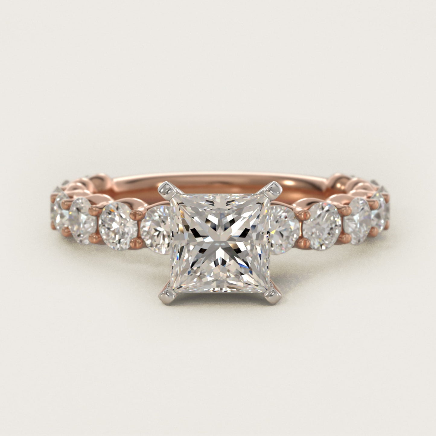 Selene Diamond Engagement Ring in 18k Rose Gold (1 1/3 ct. tw.) - Princess Center
