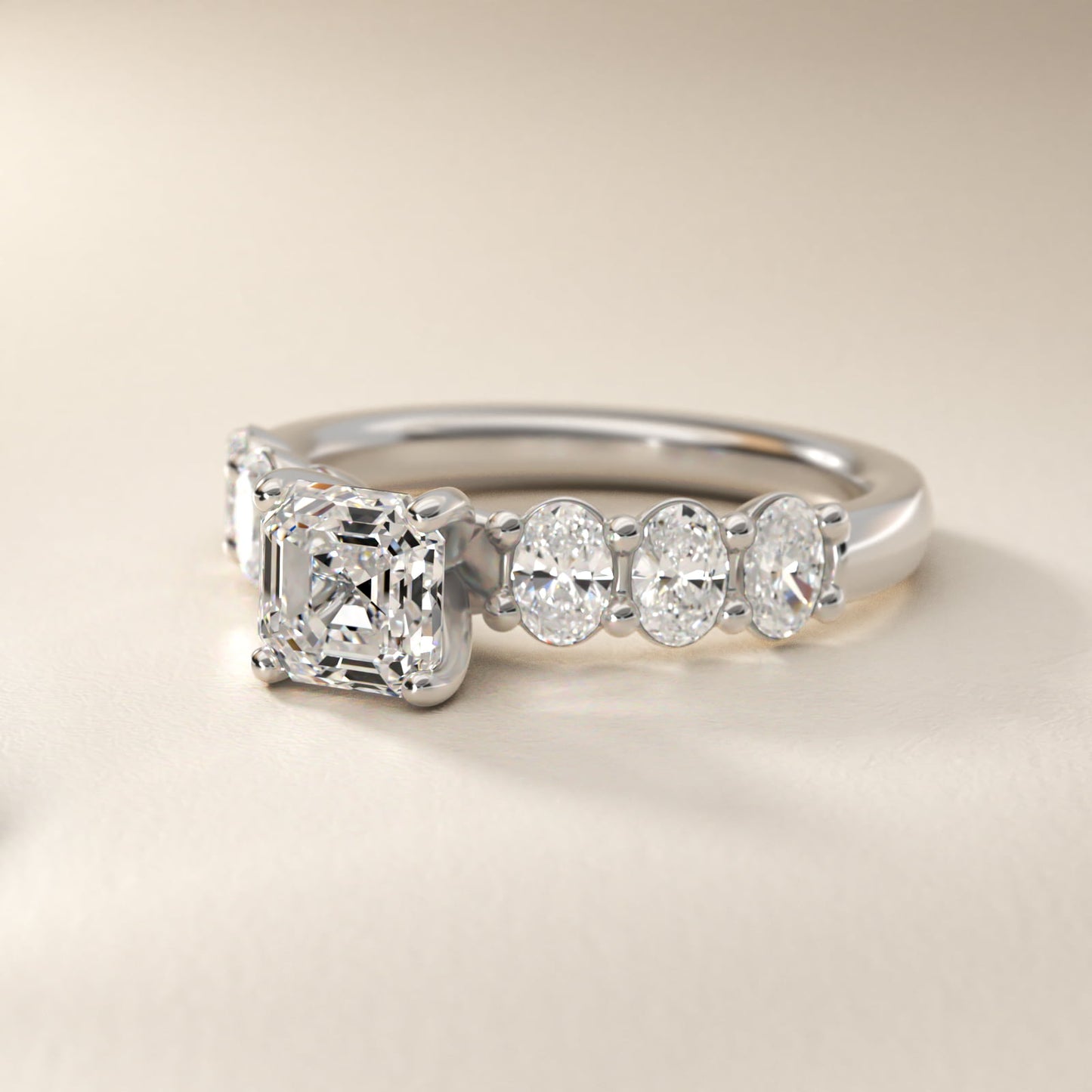 Seven Stone Oval Diamond Engagement Ring in Platinum (1 ct.tw.) - Asscher Center
